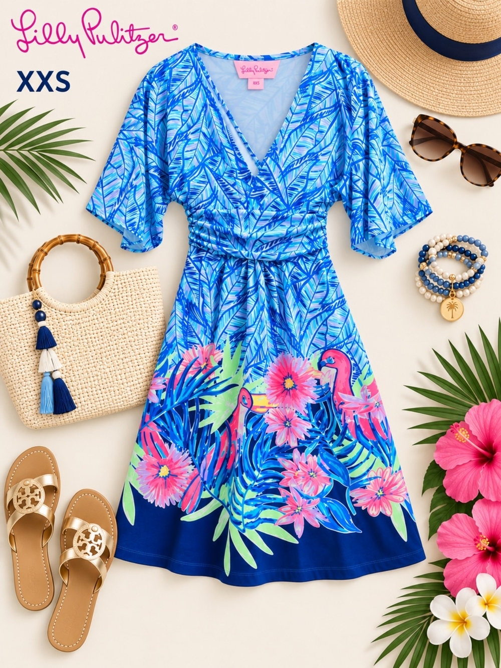 EUC Lilly Pulitzer Sundress with Ruching At Waist and Kimono Style Sleeves, XXS